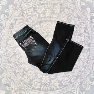 Cato Low Rise Dark Washed Denim Long Button Down Straight Leg Blue Jeans